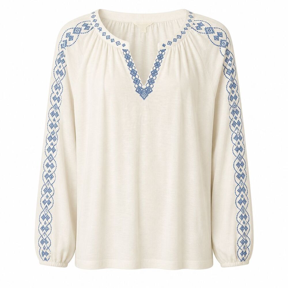 NWOT Lucky Brand Long Sleeve Embroidered Cotton Peasant Top Sx XL